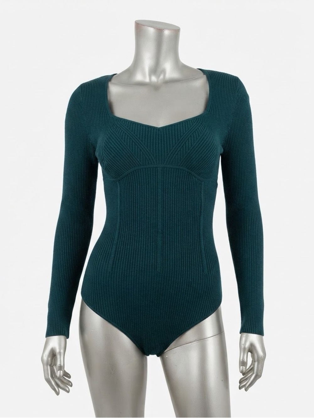 Abercrombie & Fitch Long Sleeve Sweetheart Teal Ribbed Bodysuit Size S